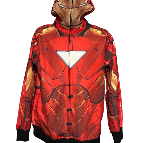 Men’s Marvel Iron Man Red and Gold Lightweight Masked Full Zip Hoodie Size L - Picture 1 of 8